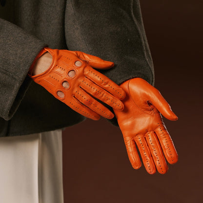 Alessa (orange) - Classic Italian lambskin leather driving gloves — photo 5 of 10