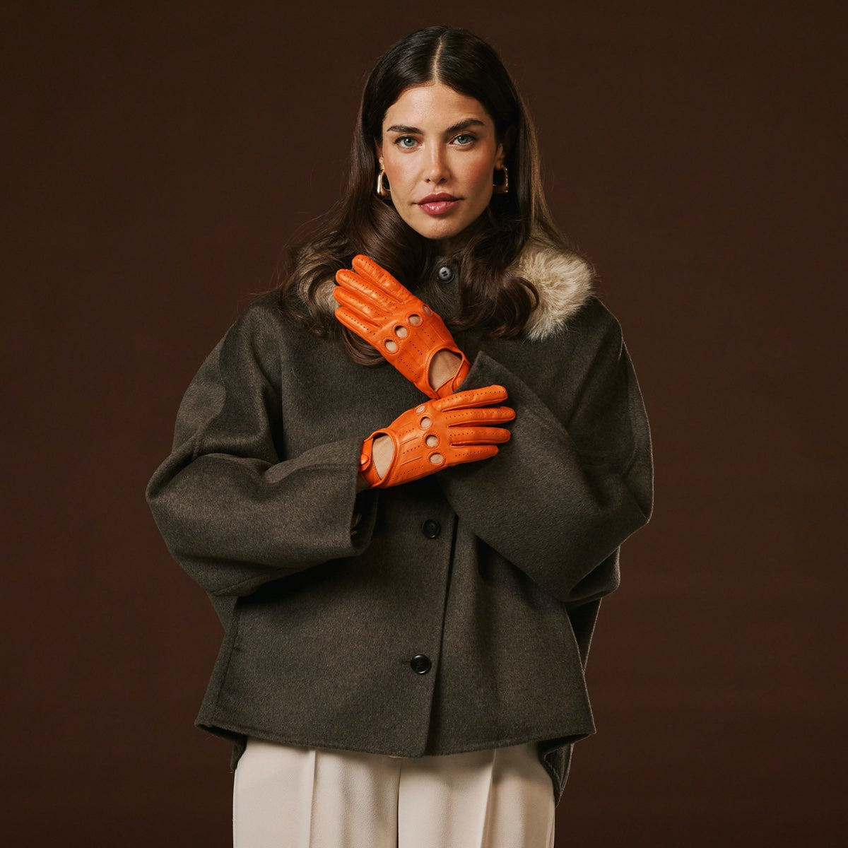 Alessa (orange) - Classic Italian lambskin leather driving gloves — photo 6 of 10