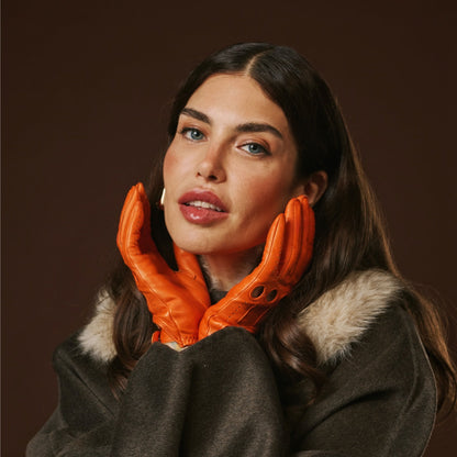 Alessa (orange) - Classic Italian lambskin leather driving gloves — photo 7 of 10