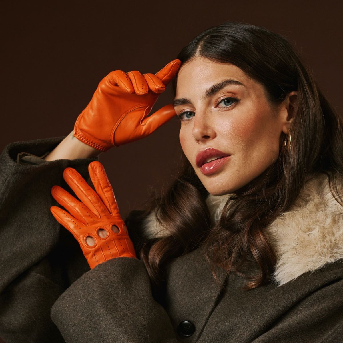 Alessa (orange) - Classic Italian lambskin leather driving gloves — photo 8 of 10