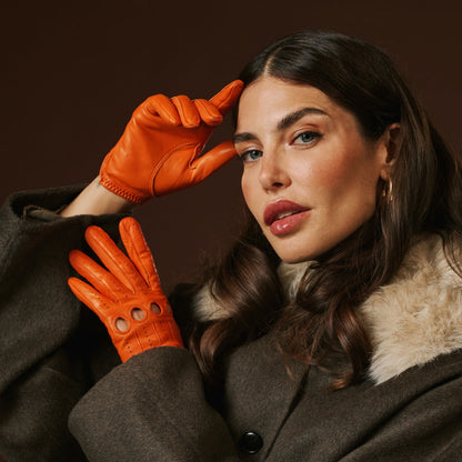 Alessa (orange) - Classic Italian lambskin leather driving gloves — photo 8 of 10