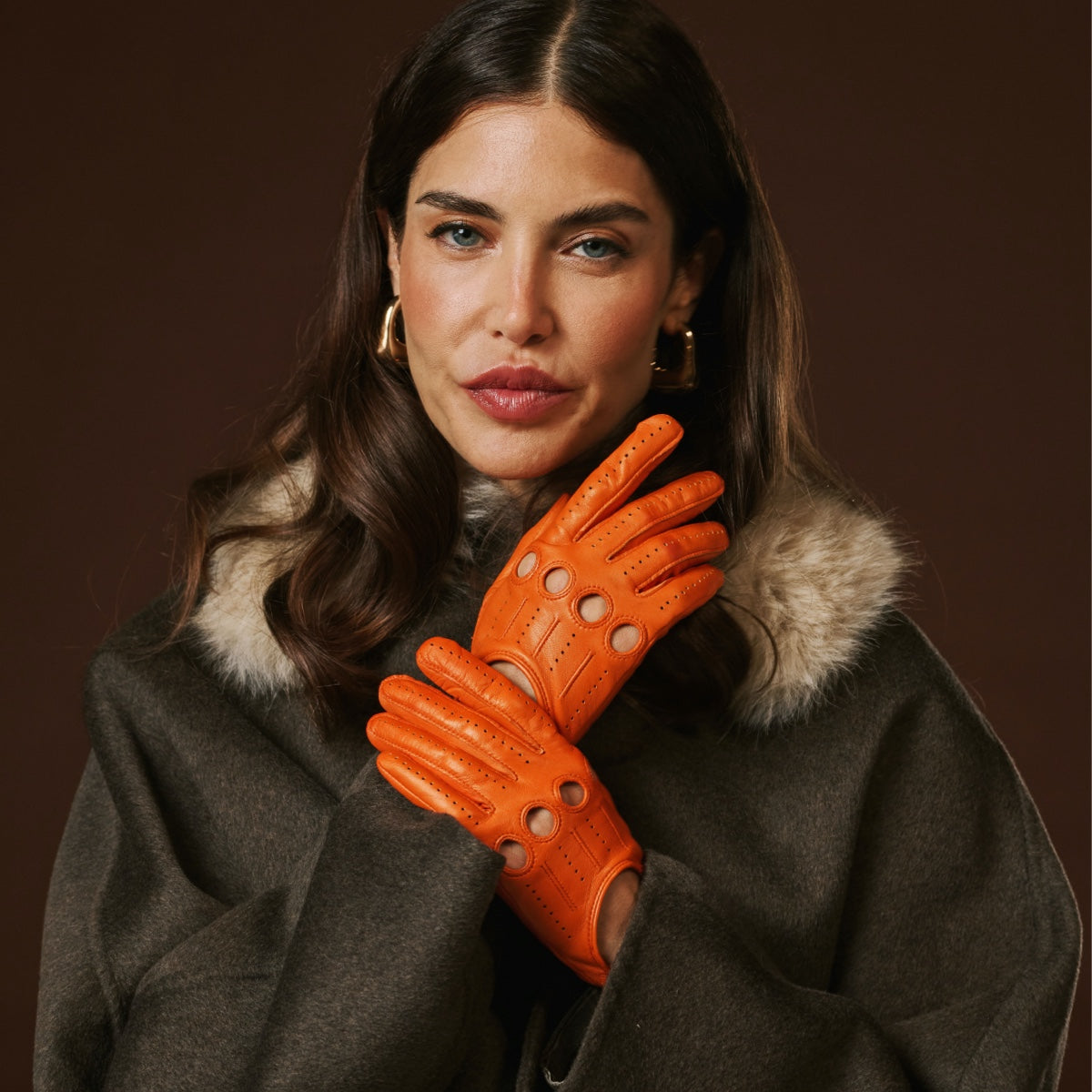 Alessa (orange) - Classic Italian lambskin leather driving gloves — photo 10 of 10