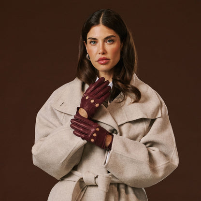 Alessa (oxblood) - Classic Italian lambskin leather driving gloves — photo 3 of 10