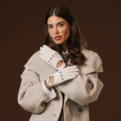 Alessa (white) - Classic Italian lambskin leather driving gloves — photo 1 of 10