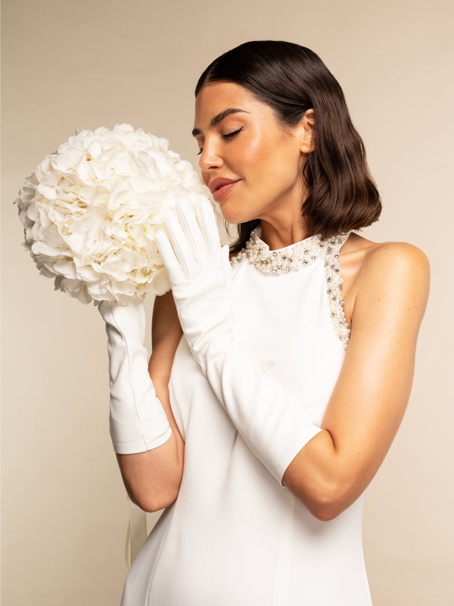 Angelina (white) - Italian silk lined 8-button length leather bridal / opera gloves — photo 1 of 10