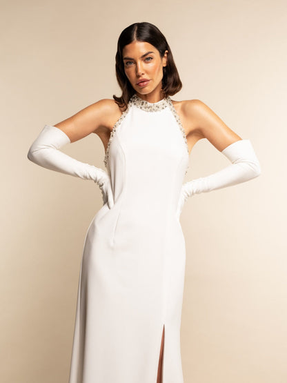 Angelina (white) - Italian silk lined 16-button length leather bridal / opera gloves — photo 1 of 10