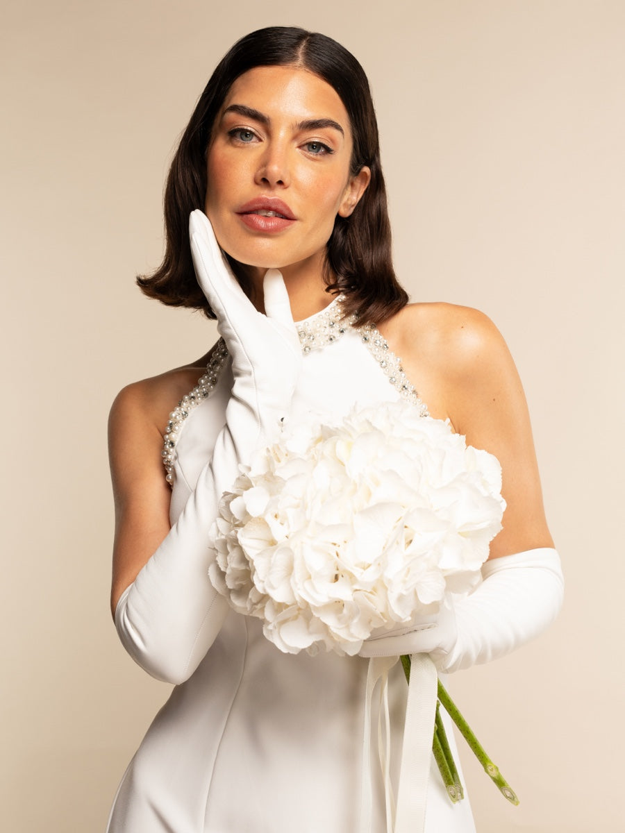 Angelina (white) - Italian silk lined 12-button length leather bridal / opera gloves — photo 2 of 10
