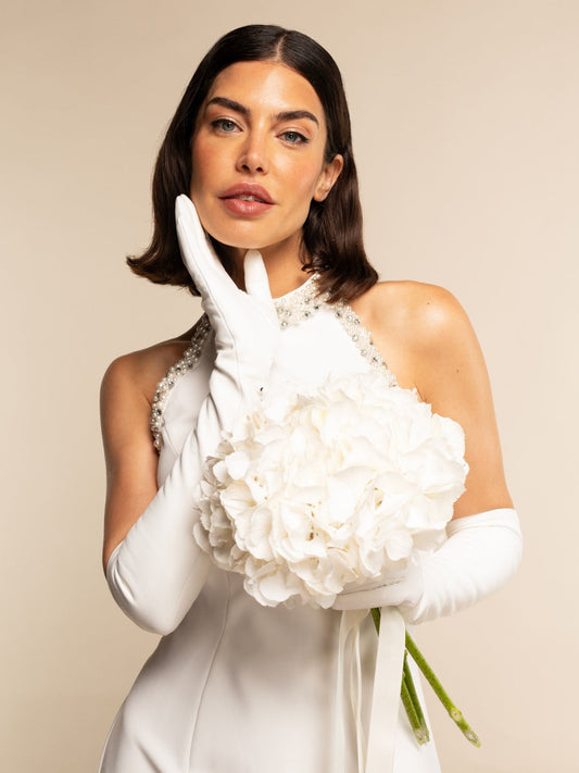 Angelina (white) - Italian silk lined 12-button length leather bridal / opera gloves — photo 2 of 10