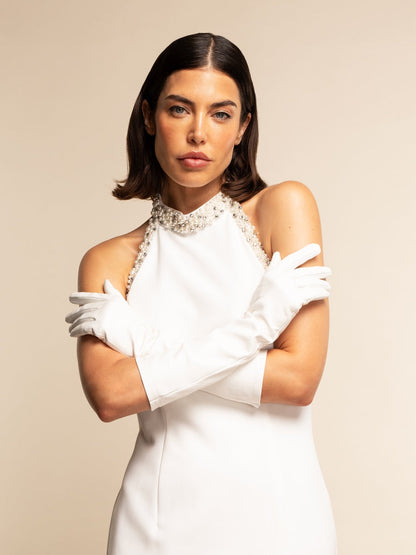 Angelina (white) - Italian silk lined 8-button length leather bridal / opera gloves — photo 5 of 10
