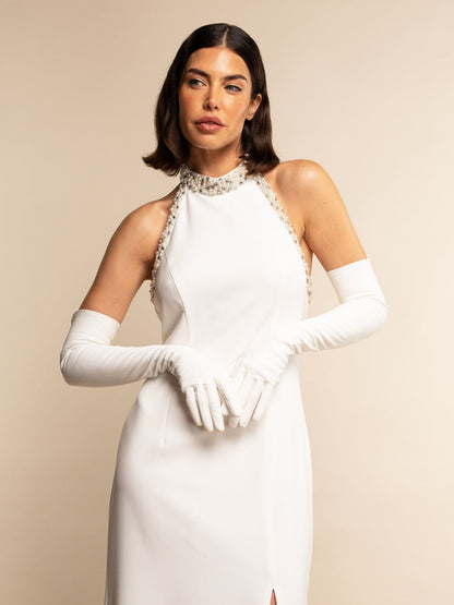 Angelina (white) - Italian silk lined 16-button length leather bridal / opera gloves — photo 6 of 10