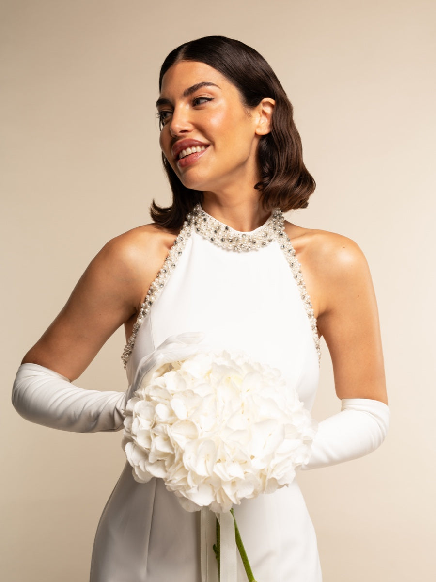 Angelina (white) - Italian silk lined 12-button length leather bridal / opera gloves — photo 7 of 10
