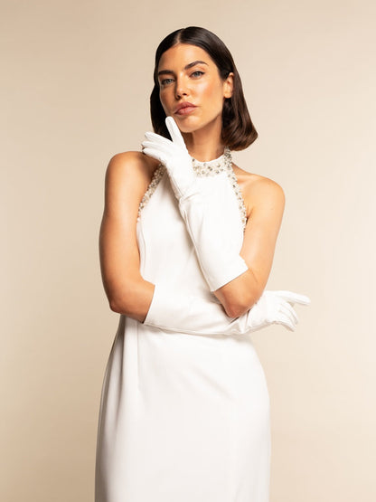 Angelina (white) - Italian silk lined 8-button length leather bridal / opera gloves — photo 7 of 10