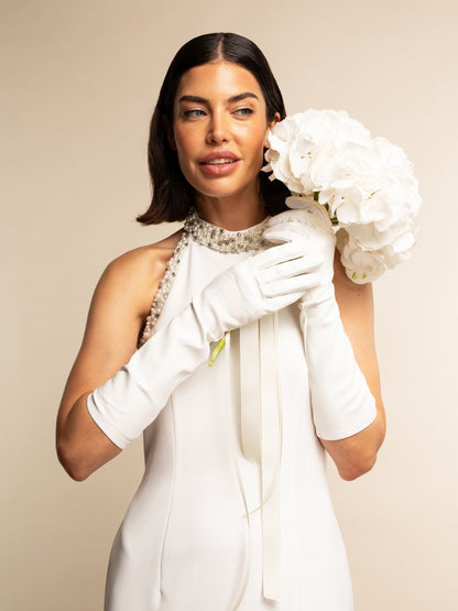 Angelina (white) - Italian silk lined 8-button length leather bridal / opera gloves — photo 8 of 10