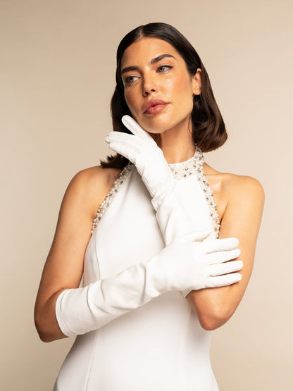 Angelina (white) - Italian silk lined 8-button length leather bridal / opera gloves — photo 9 of 10
