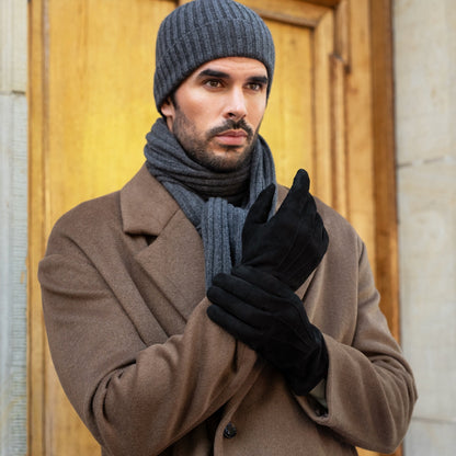Angelo (black) – Italian suede leather gloves with luxurious cashmere lining