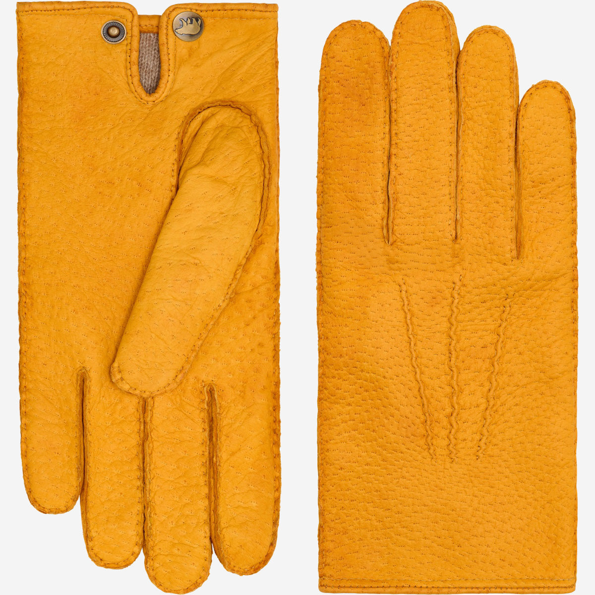 Antonio (yellow) - Luxurious Italian peccary leather gloves with cashmere lining — photo 1 of 8