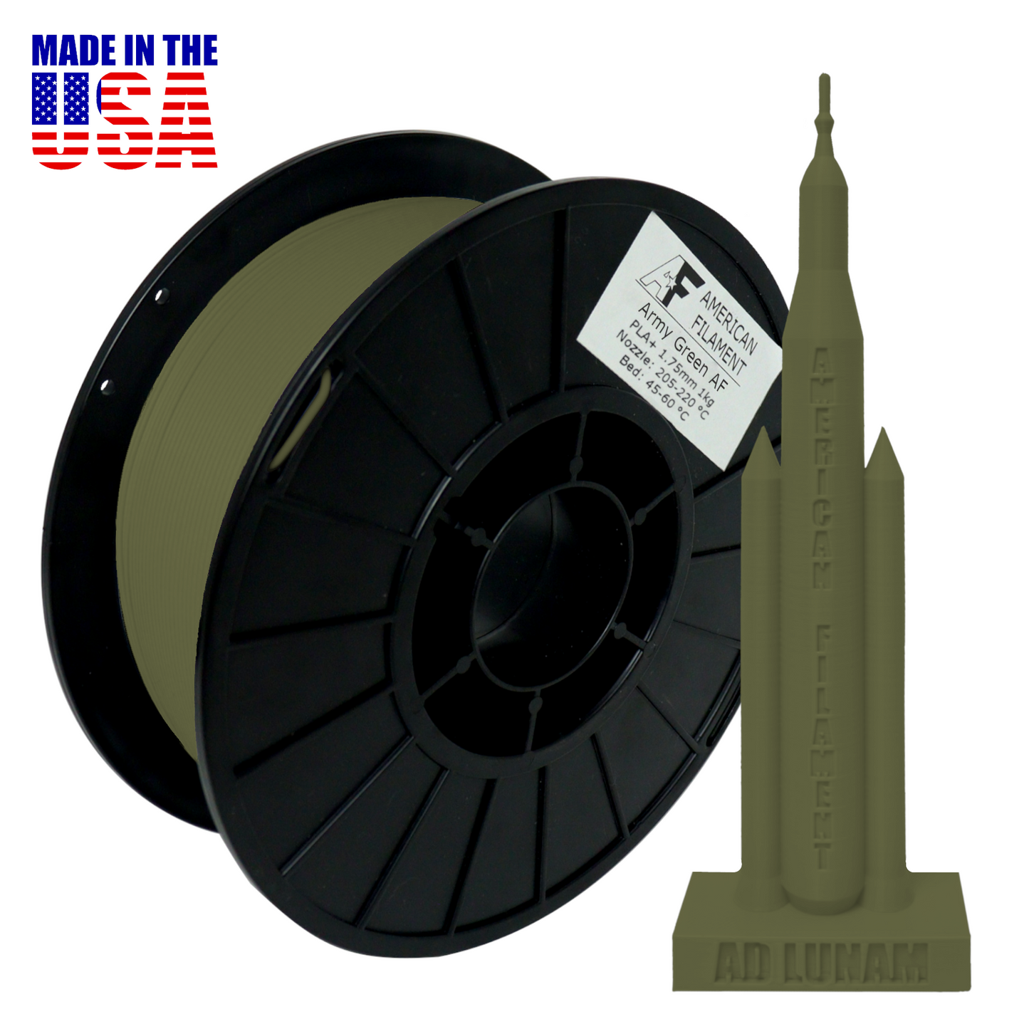 Armeegrün AF PLA+ 3D-Drucker-Filament, 1,75 mm Durchmesser