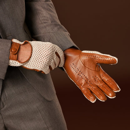 Arturo (cognac) - Hand-sewn Italian crochet driving gloves from lambskin leather — photo 7 of 10