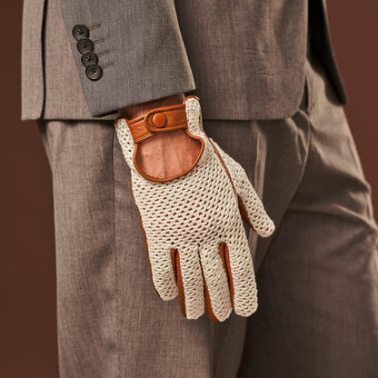 Arturo (cognac) - Hand-sewn Italian crochet driving gloves from lambskin leather — photo 10 of 10