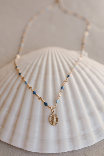 Celestial Blue Miraculous Medal Necklace