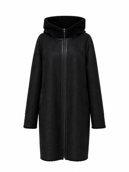 Rei Reversible Faux Fur & Suede Coat in Black/Black
