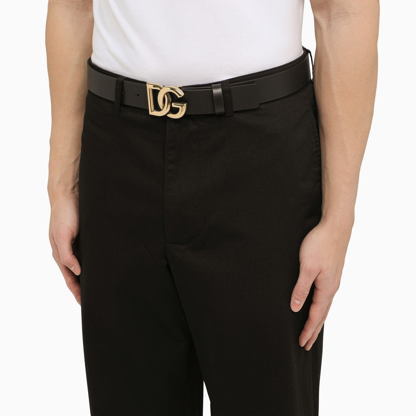 Dolce&Gabbana Black Belt With Rutenium Dg Plaque