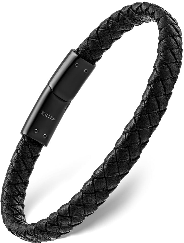 7mm Black Braided Leather Bracelet