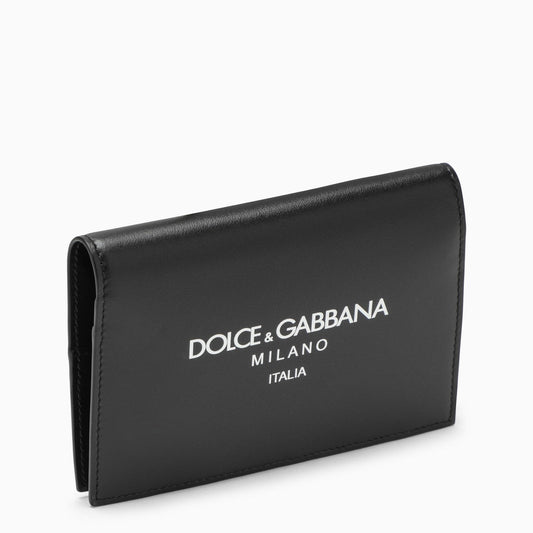 Dolce&Gabbana Black Calfskin Passport Holder With Logo