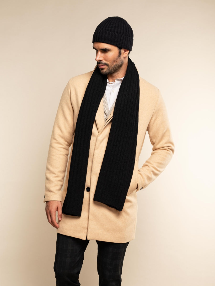 Milano (black) - Italian 100% cashmere ribbed beanie (unisex) — photo 9 of 10