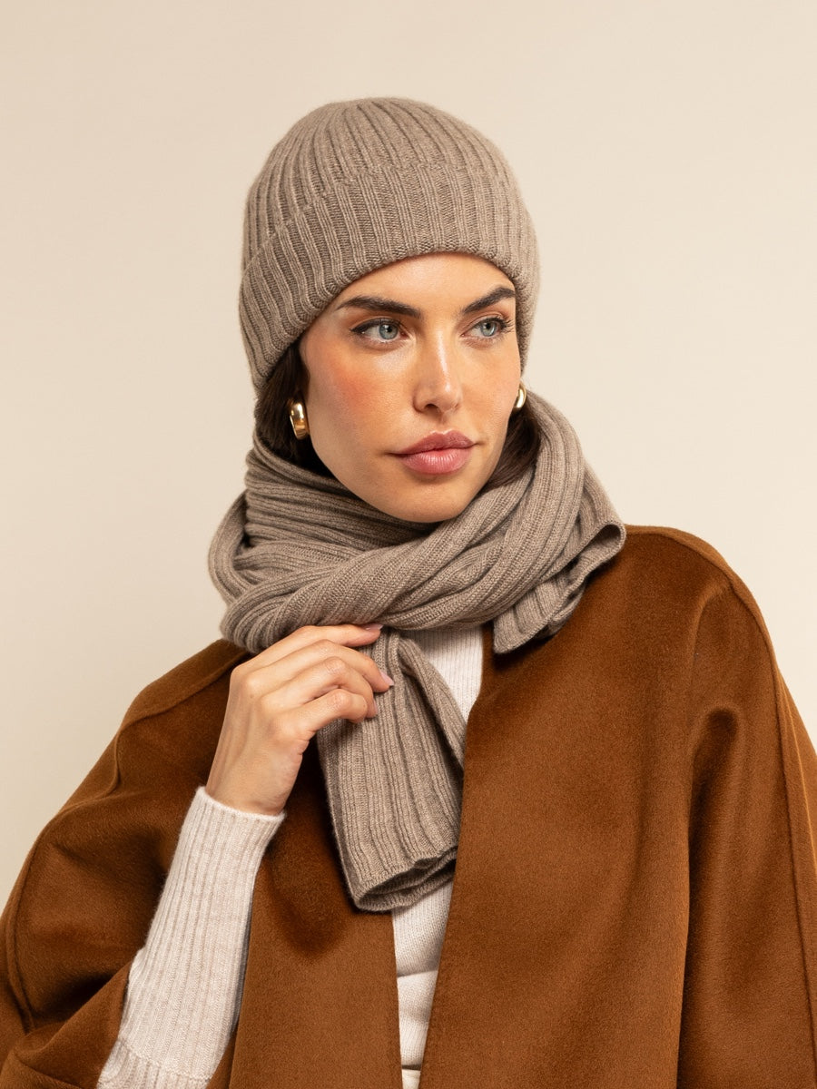 Milano (brown) - Italian 100% cashmere ribbed beanie (unisex)