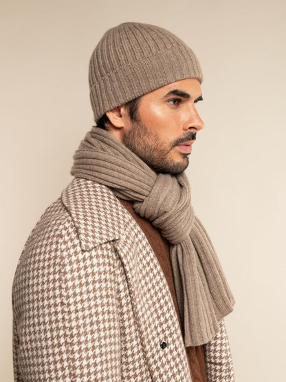 Milano (brown) - Italian 100% cashmere ribbed beanie (unisex)