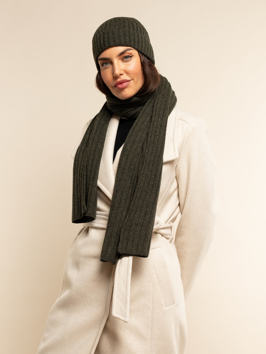 Milano (dark green) - Italian 100% cashmere ribbed beanie (unisex)