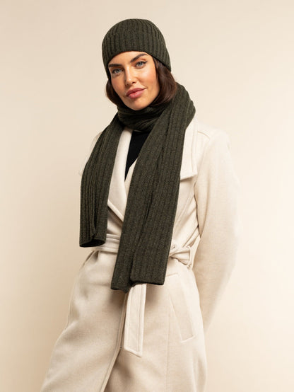 Milano (dark green) - Italian 100% cashmere ribbed beanie (unisex)