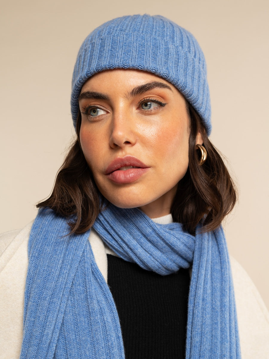 Milano (light blue) - Italian 100% cashmere ribbed beanie (unisex) — photo 10 of 10
