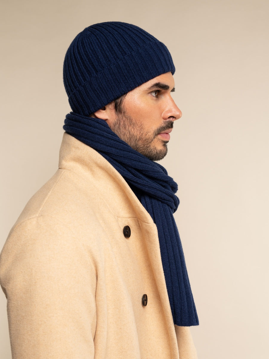 Milano (navy blue) - Italian 100% cashmere ribbed beanie (unisex) — photo 7 of 10