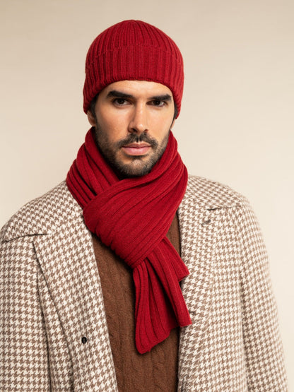 Milano (red) - Italian 100% cashmere ribbed beanie (unisex) — photo 10 of 10