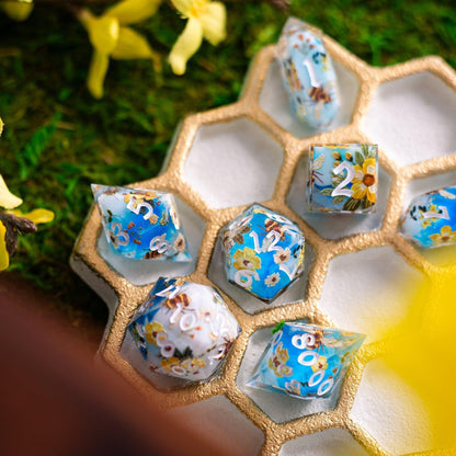 Bienen und Blumen Handgefertigtes Harz-DND-Würfelset