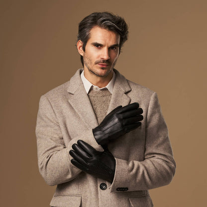 Benjamin (black) – Thick goatskin leather gloves with warm lambswool lining & touchscreen feature — photo 2 of 10