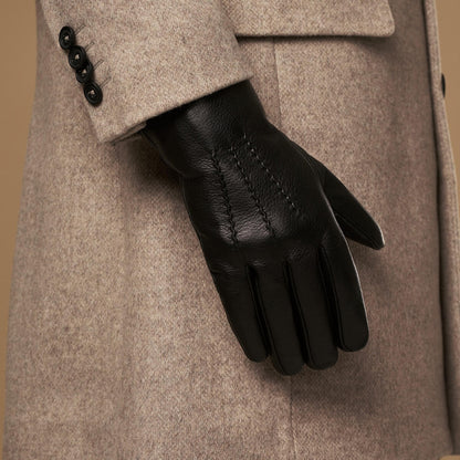 Benjamin (black) – Thick goatskin leather gloves with warm lambswool lining & touchscreen feature — photo 5 of 10