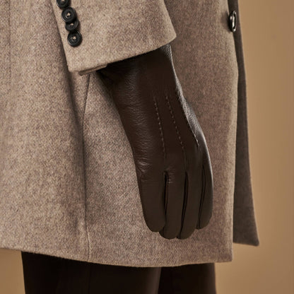 Benjamin (brown) – Thick goatskin leather gloves with warm lambswool lining & touchscreen feature — photo 7 of 9