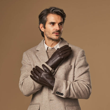 Benjamin (brown) – Thick goatskin leather gloves with warm lambswool lining & touchscreen feature — photo 2 of 9