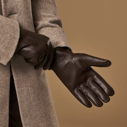 Benjamin (brown) – Thick goatskin leather gloves with warm lambswool lining & touchscreen feature — photo 5 of 9