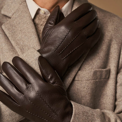 Benjamin (brown) – Thick goatskin leather gloves with warm lambswool lining & touchscreen feature — photo 6 of 9