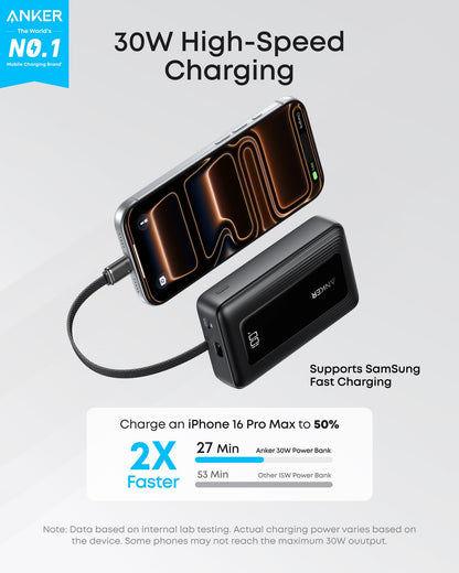 Anker Zolo Power Bank (10K, 30W) with a 5.4-inch (13.7 cm) built-in USB-C cable. — photo 2 of 10