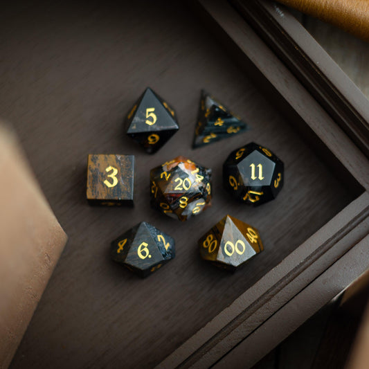 Juego de dados DND de Ojo de Águila de Gemas Negras tallados a mano