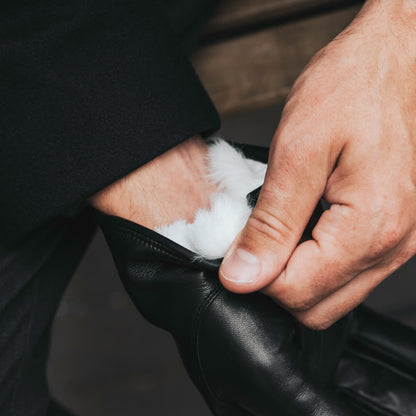 Marco (black) - Italian lambskin leather gloves with white rabbit fur lining — photo 8 of 10