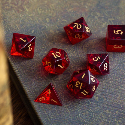 Juego de dados DND de cristal de circonita tallados a mano en rojo sangre