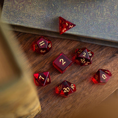 Juego de dados DND de cristal de circonita tallados a mano en rojo sangre