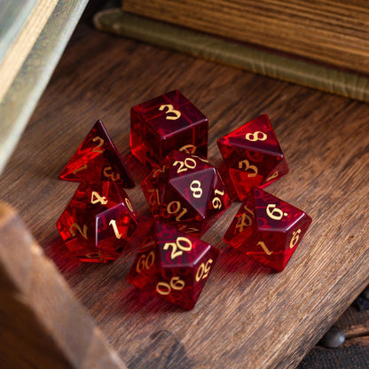 Juego de dados DND de cristal de circonita tallados a mano en rojo sangre