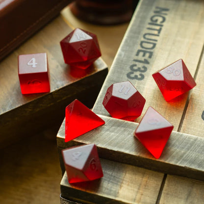 Juego de dados de DND tallados a mano de cristal de circón levantado rojo sangre